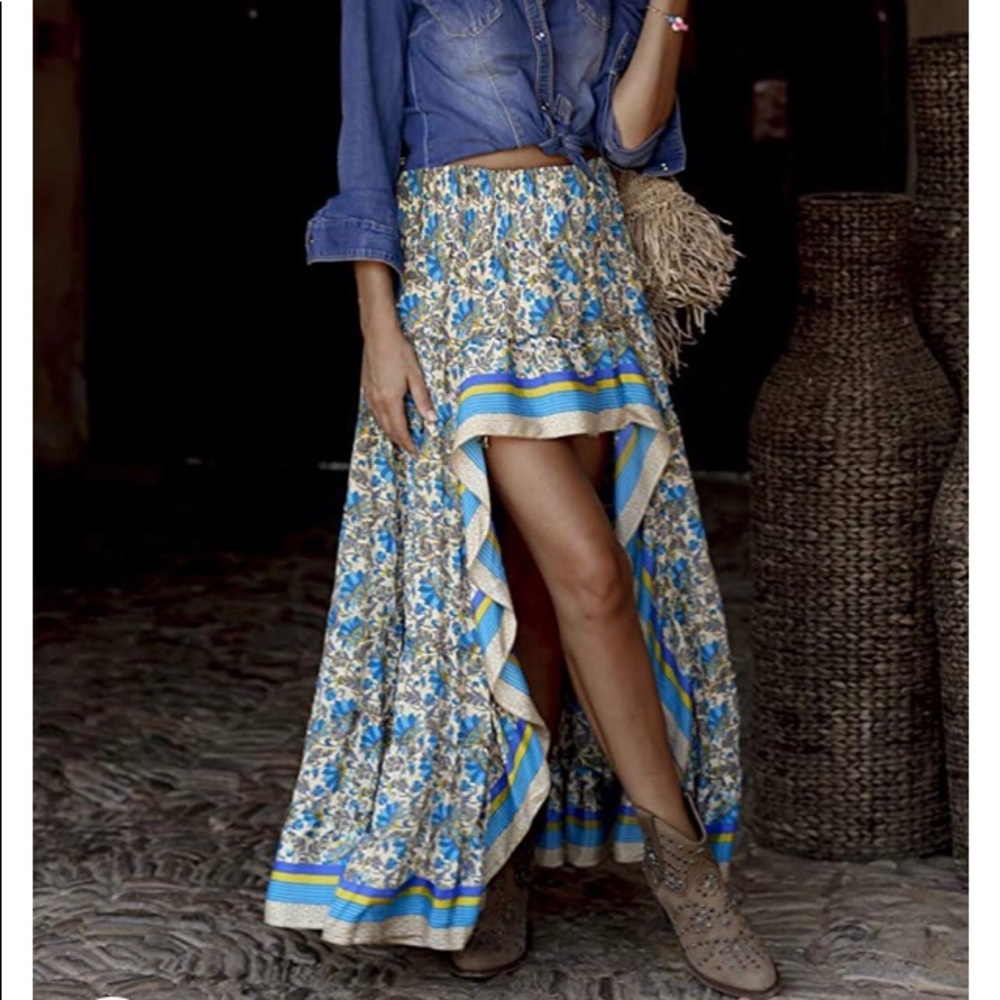 Women’s Boho Floral Print Skirt Chic High/Low XL